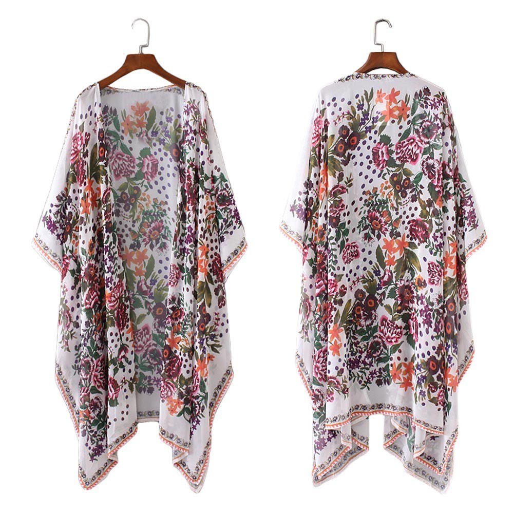 New Women Chiffon Kimono Cardigan Floral Leopard Print Asymmetric Boho Loose Outerwear Beachwear Bikini Cover Up