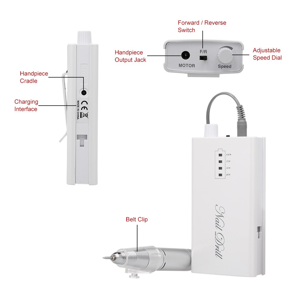 Rechargeable Nail Drill Machine Kit Electric Nail Polisher Set Cordless Portable Manicure Set Optional EU / US Plug