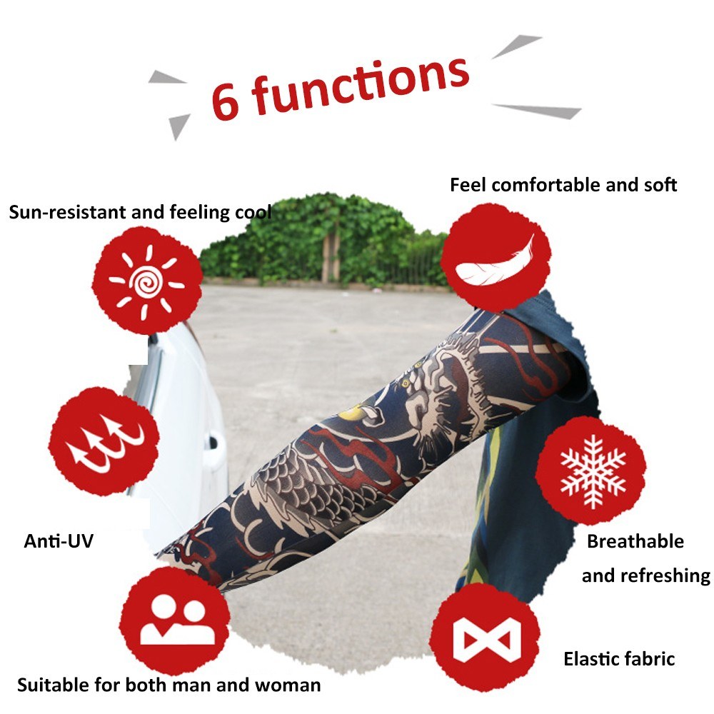 1 PCS Cycling Sports Tattoo Sleeves UV Cool Cycling Running Arm Warmer Sport Elastic Fashionable Sunscreen Sleeve Summer Outdoor Sport