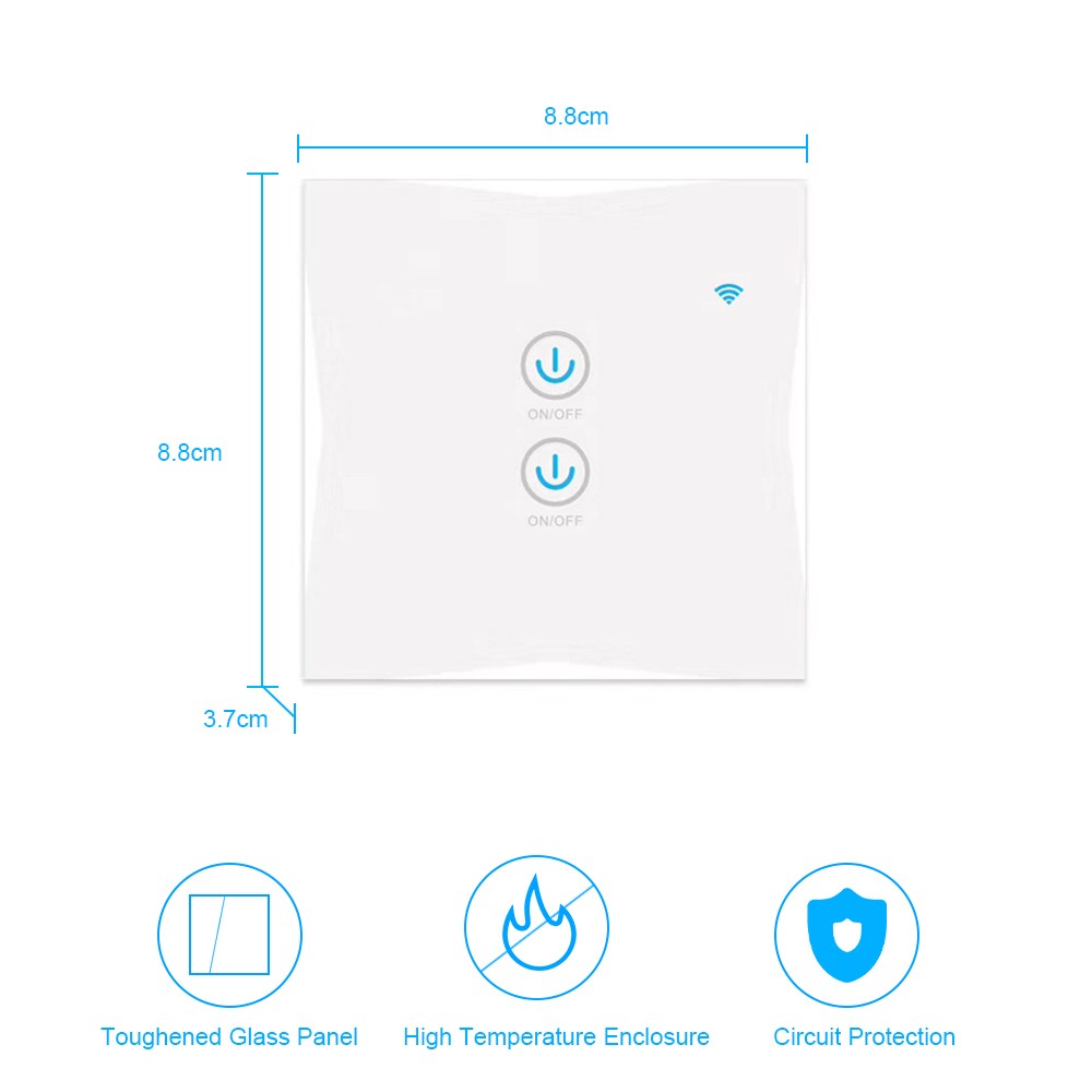 Wifi Smart Wall Touch Switch 3 Gang Glass Panel Mobile APP Tuya/Touch Control Timer No Hub Required Compatible with Google Home/Nest & Amazon Alexa