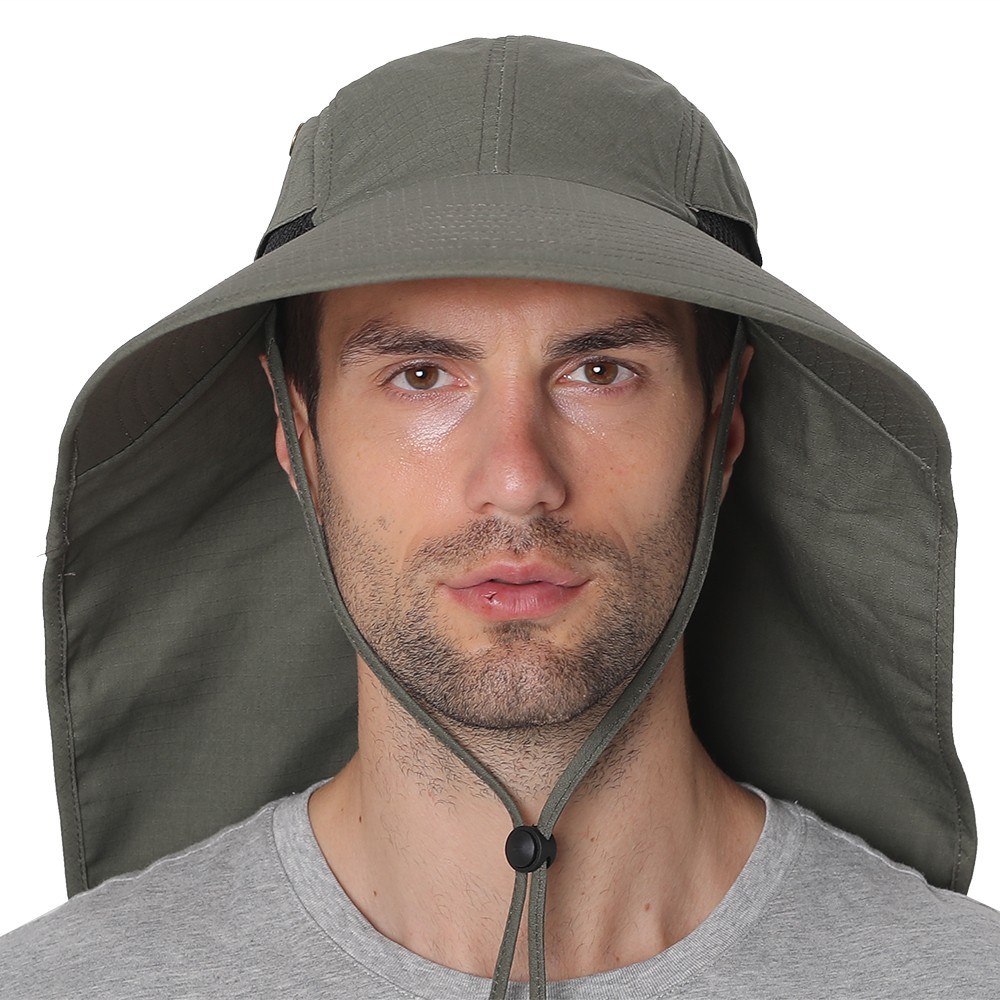 Fishing Cap Wide Brim Unisex Sun Hat with Neck Flap Adjustable Drawstring for Travel Camping Hiking Boating