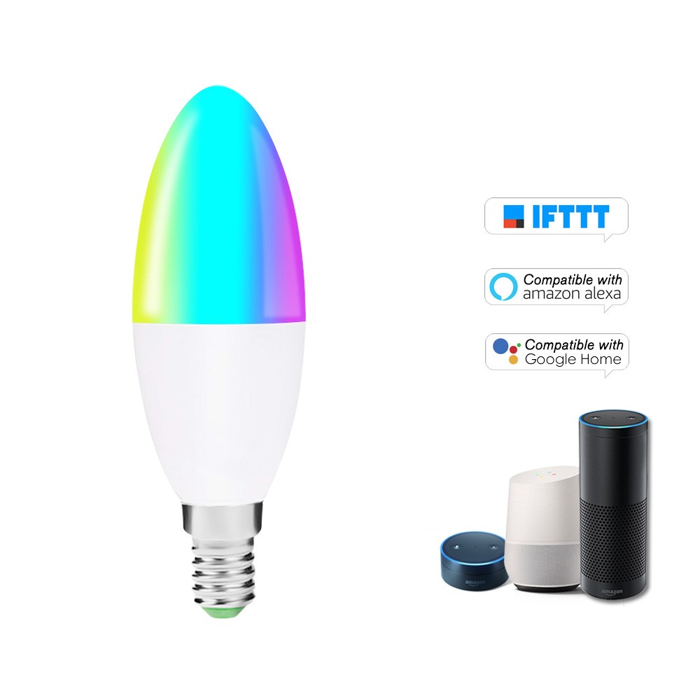 V16-S Smart WIFI LED Bulb RGB+W LED Candle Bulb 6W E14 Dimmable Light Phone Remote Control Group Control Compatible with Alexa Google Home Tmall Genie Voice Control Light Bulb