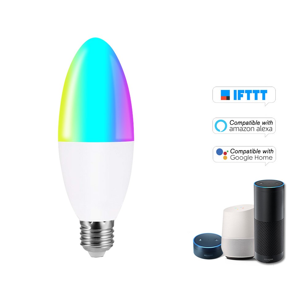 V16-S Smart WIFI LED Bulb RGB+W LED Candle Bulb 6W E27 Dimmable Light Phone Remote Control Group Control Compatible with Alexa Google Home Tmall Genie Voice Control Light Bulb