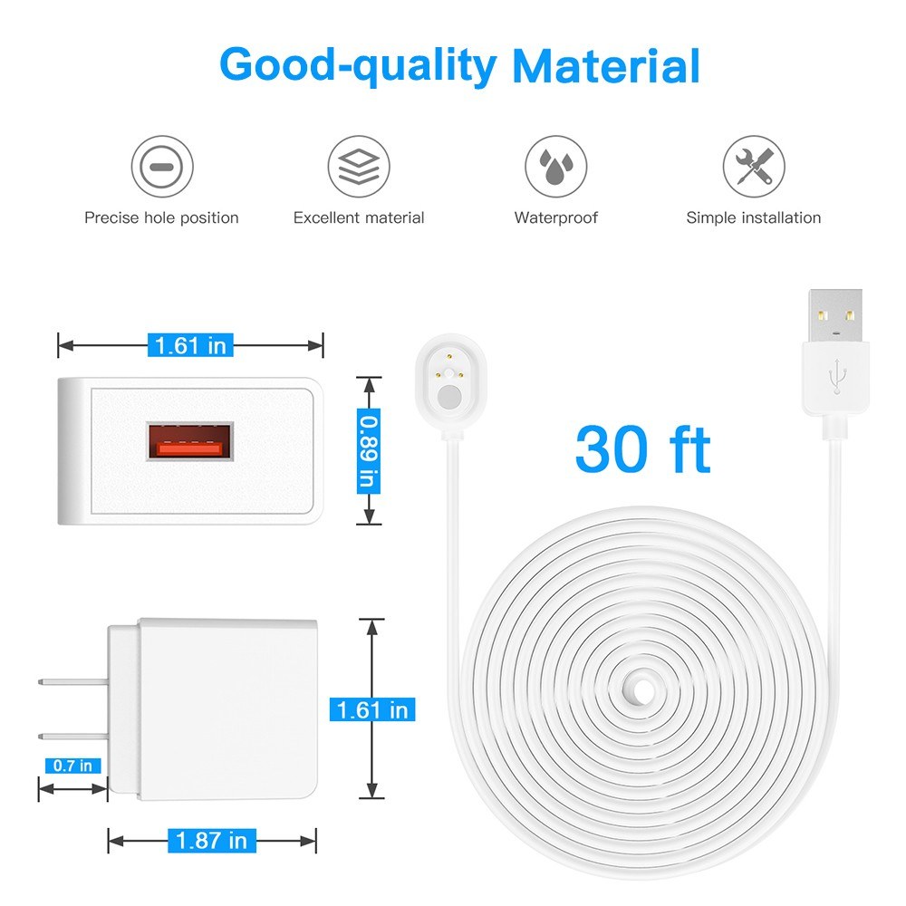 Power Cord for Arlo Ultra 4K UHD Magnetic Chanrging Cable Waterproof Charger With US Plug for Indoor and Outdoor Use 6M/9M 1PCS White