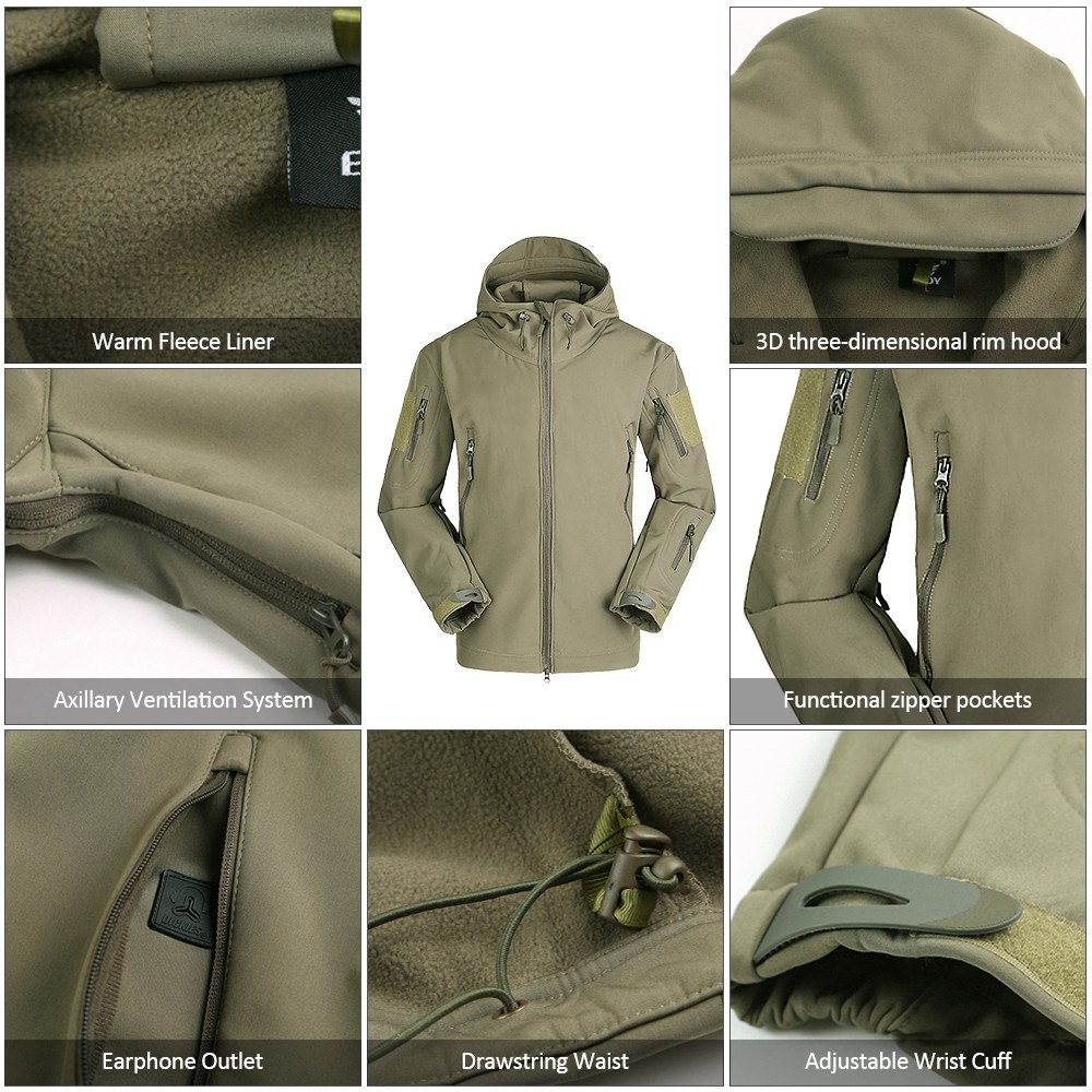 Men's Windproof Fleece Jacket Winter Warm Coat Outdoor Sport Hooded Ski Jacket Coat Camping Hiking Skiing Running Rock Climbing