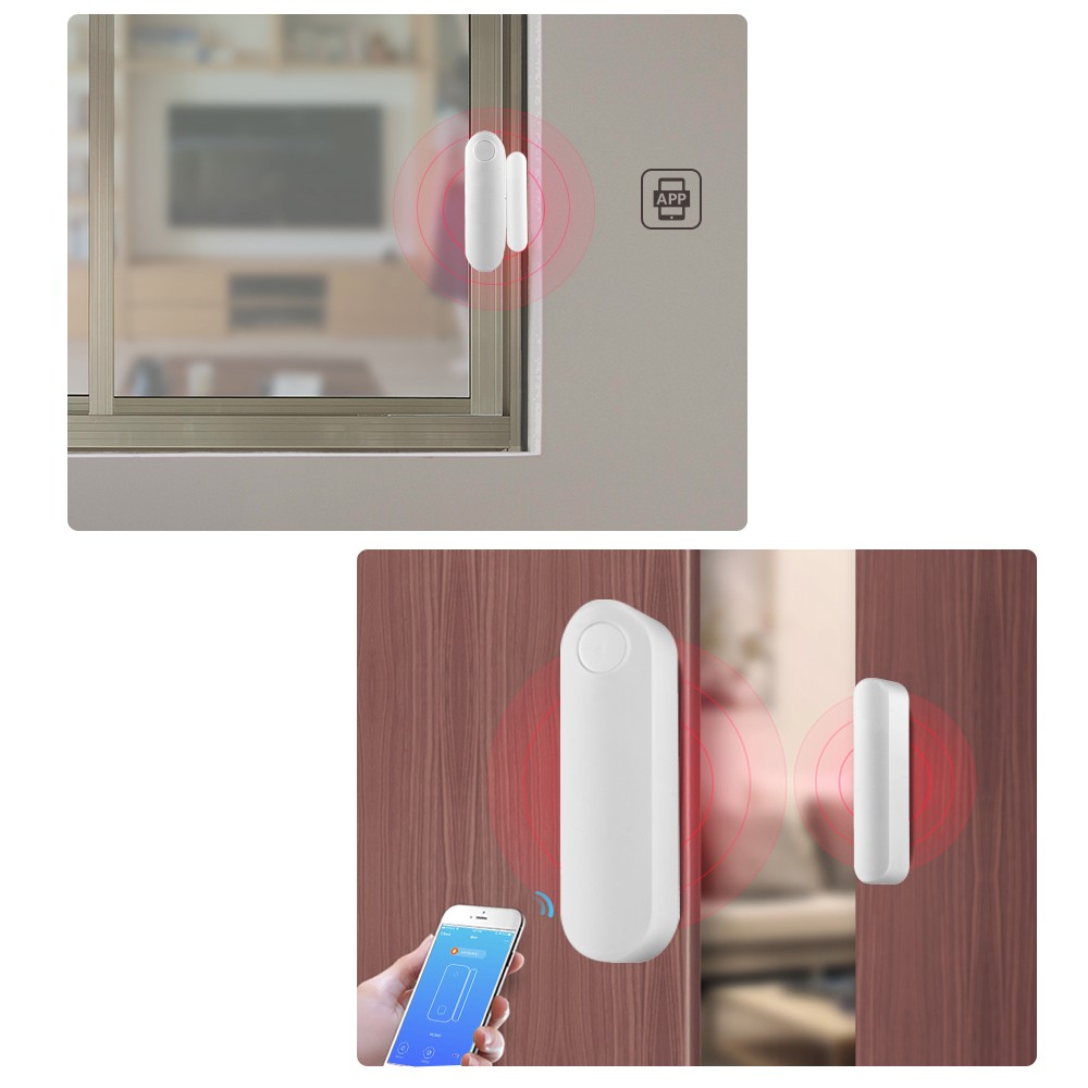 WiFi Smart Door Sensor Tuya APP Control Door Window Opening Security Alarm Sensor Magnetic Switch Wireless Detector Compatible with Alexa Google Home IFTTT CR2 Battery