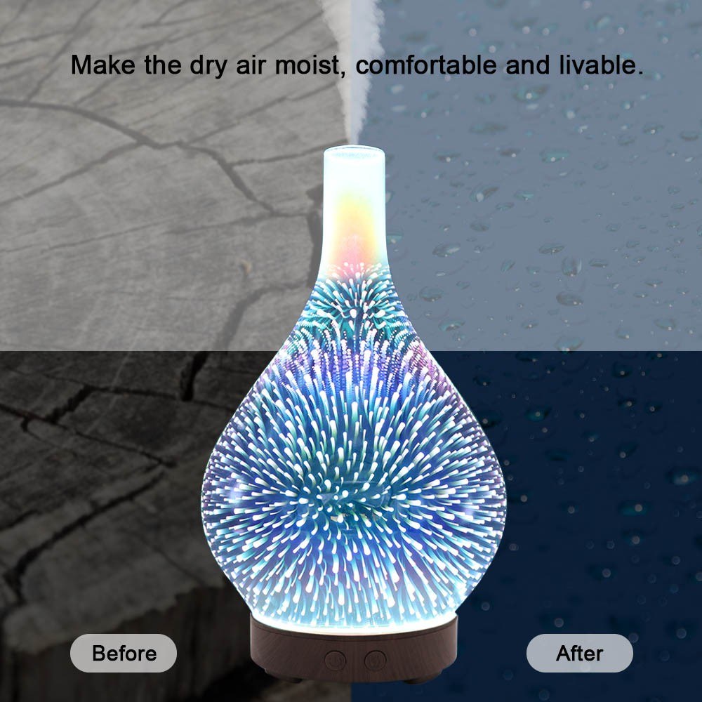 100ml 3D Glass Ultrasound Aroma Diffuser Essential Oil Diffuser Aromatherapy Ultrasound Humidifier 7 Color-changing LEDs