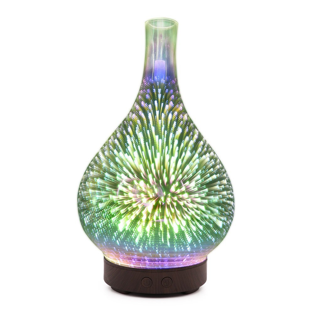 100ml 3D Glass Ultrasound Aroma Diffuser Essential Oil Diffuser Aromatherapy Ultrasound Humidifier 7 Color-changing LEDs