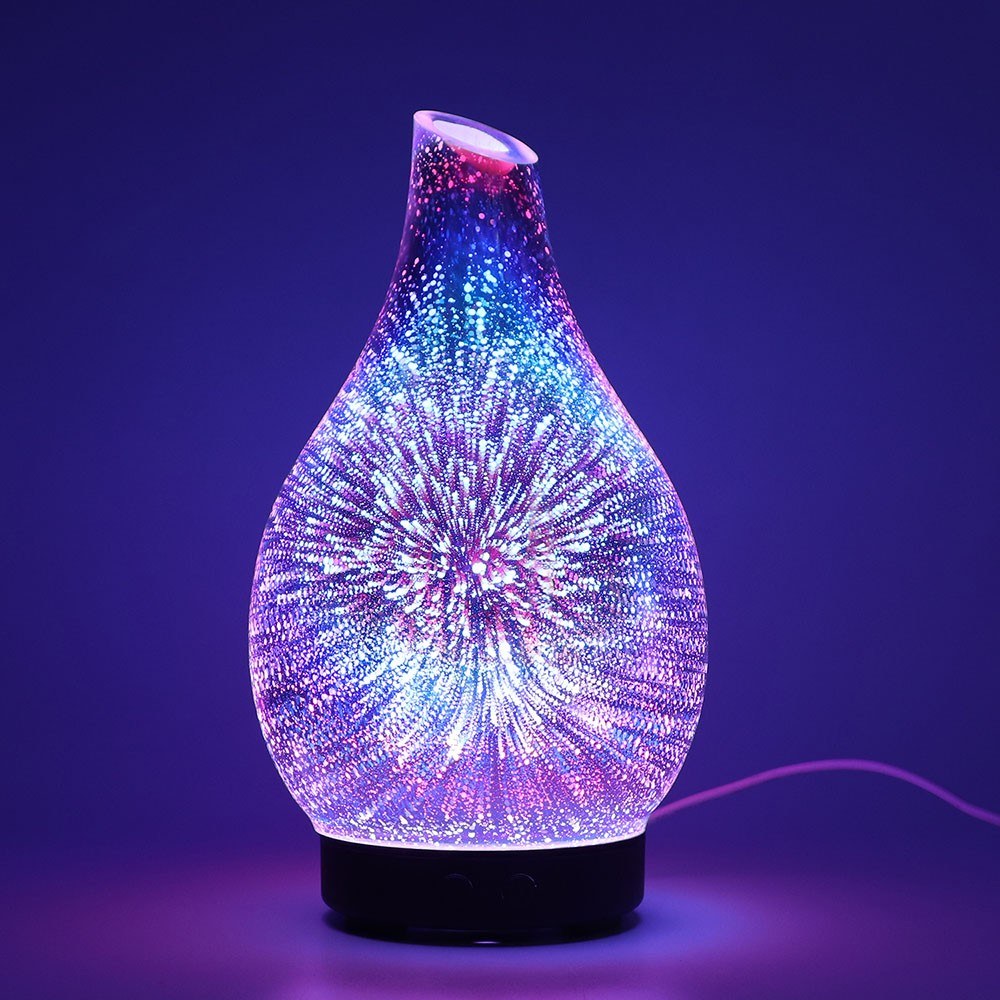 100ml 3D Glass Ultrasound Aroma Diffuser Essential Oil Diffuser Aromatherapy Ultrasound Humidifier 7 Color-changing LEDs