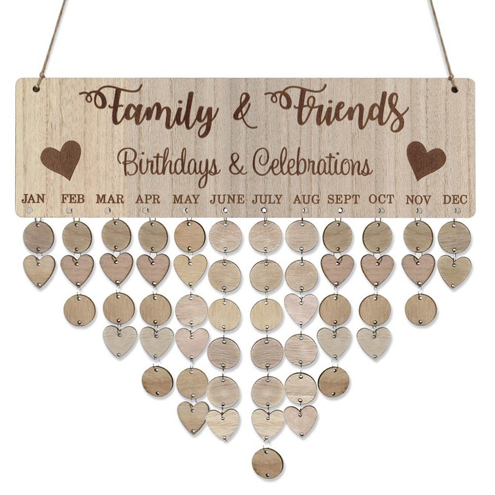 Wooden Calendar Board Sign Family Celebration and Birthday Reminder DIY Wood Craft for Home Decoration