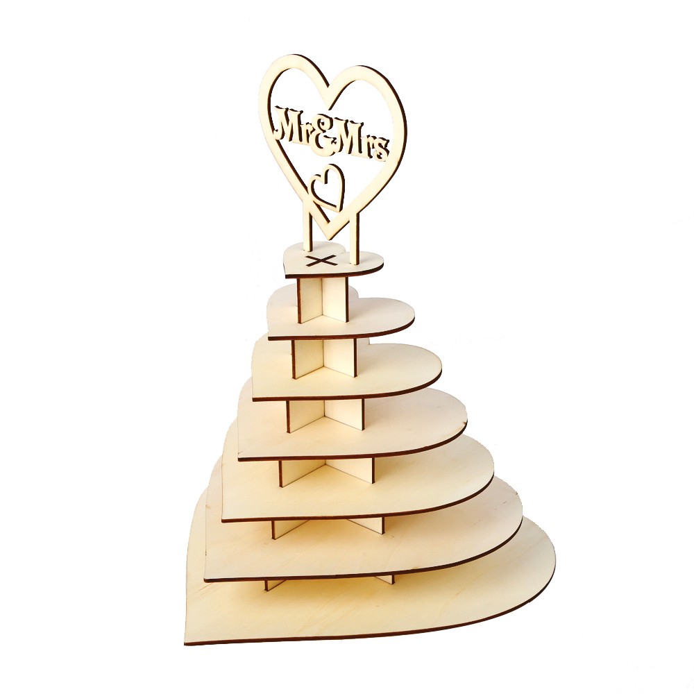 Wooden Household Decoration 7 Level 3D Cross Heart-Shaped Chocolate Display Rack For Wedding Party