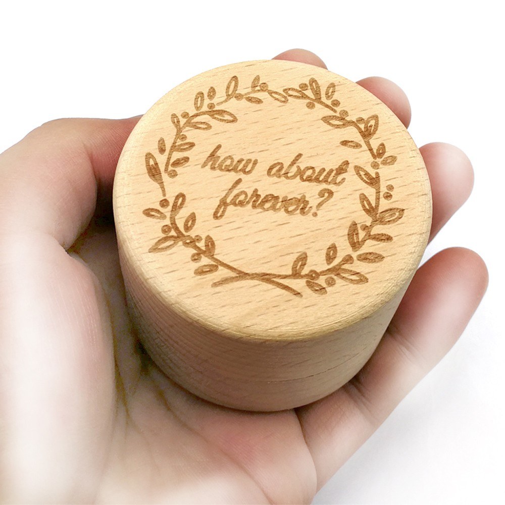 Wooden Round Beech Wedding Ring Box With Letter How About Forever On The Surface