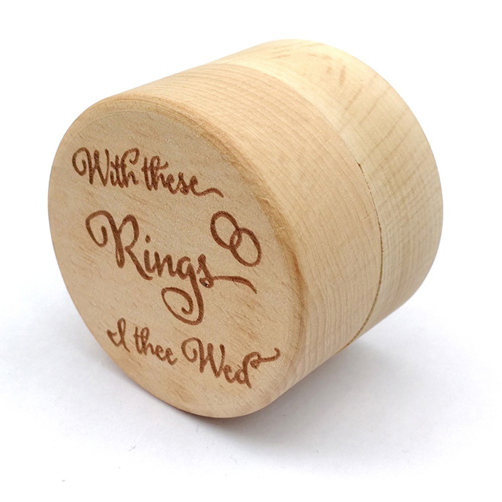 Wooden Round Beech Wedding Ring Box With Letter With These Rings I Thee Wed On The Surface