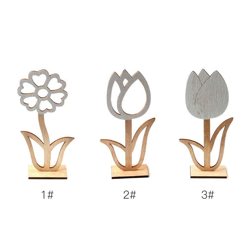 1pcs Natural Wood Hollow Small Flower Easter Ornaments Gift Table Solid Tulip for Festival Wedding Home Decoration