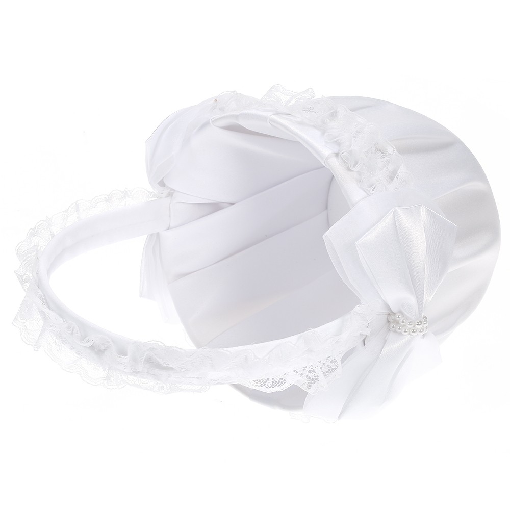 White Satin Lace Wedding Flower Girl Basket with Bowknots Decoration Wedding Supplies