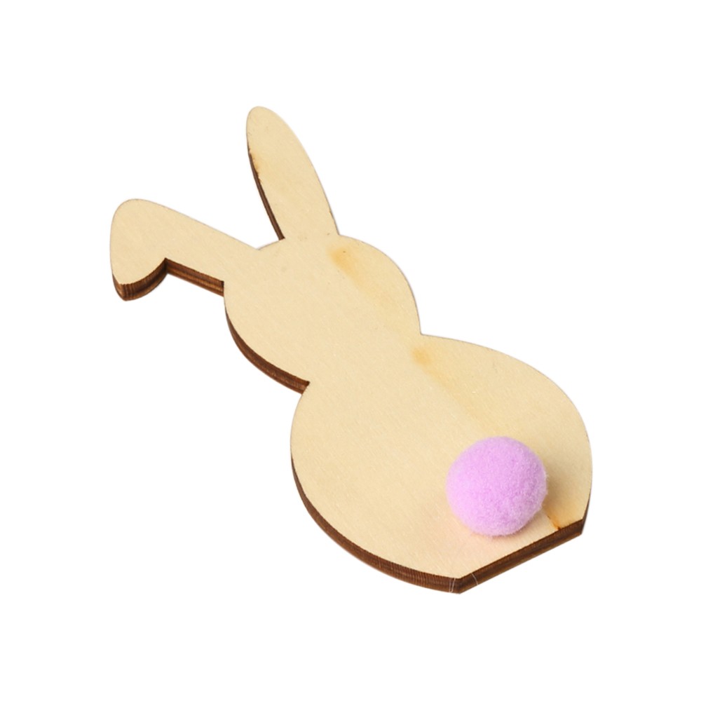 1pcs Natural Wooden Cutout DIY Easter Rabbit Ornaments Craft with Plush Ball for Festival Party Home Decoration Gifts