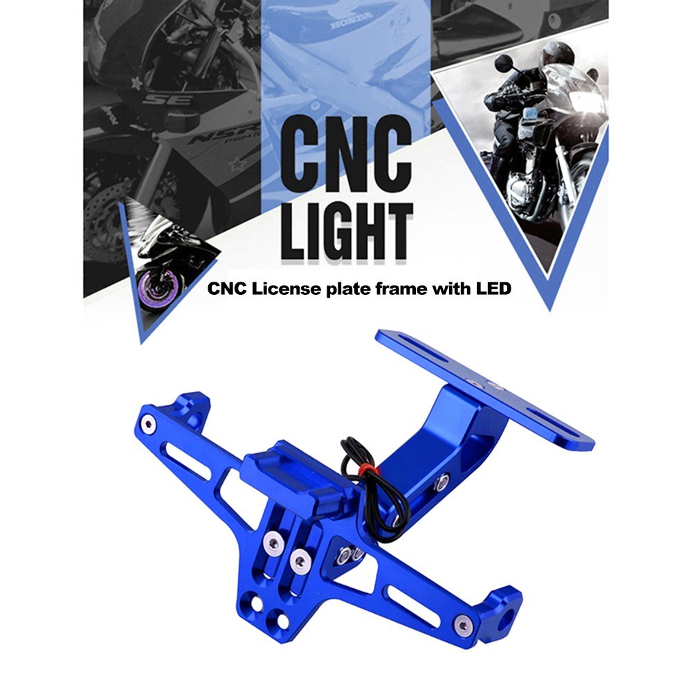 Universal CNC Motorcycle Adjustable Angle Aluminum License Number Plate Frame Holder Bracket Blue