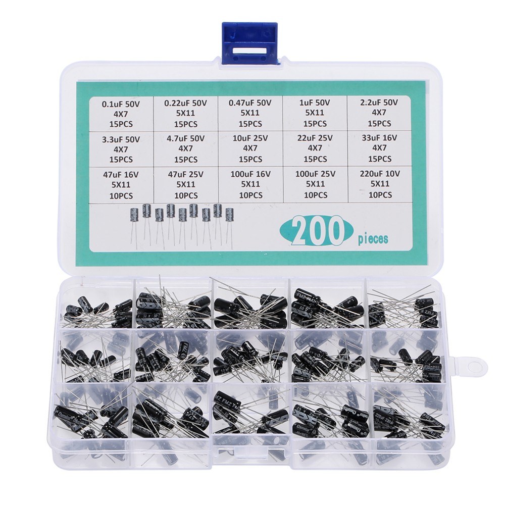 200PCS 15Values Electrolytic Capacitors Kit with Box