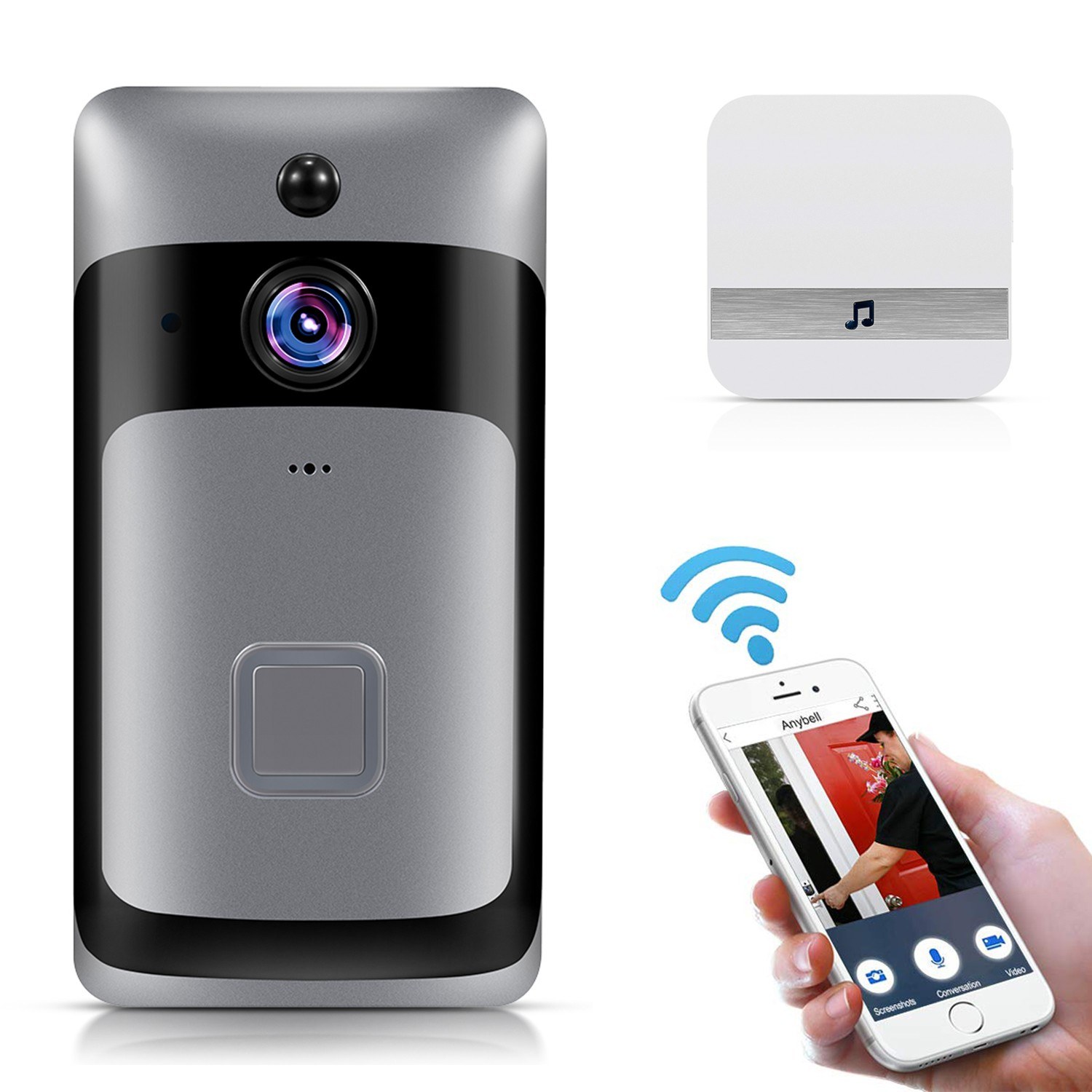 Smart Home WiFi Doorbell 1080P HD Security Camera with Two-Way Audio PIR Motion Detection IR Night Vision 160-Degree Wide 