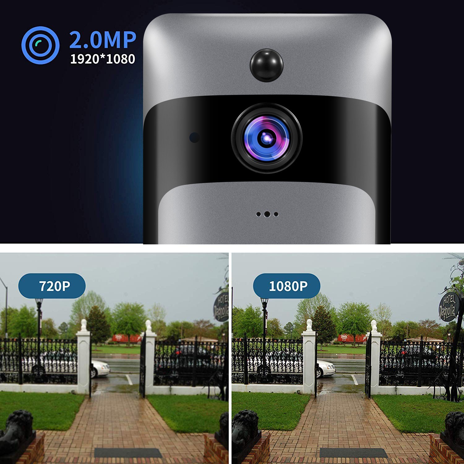 Smart Home WiFi Doorbell 1080P HD Security Camera with Two-Way Audio PIR Motion Detection IR Night Vision 160-Degree Wide