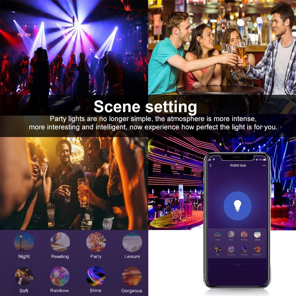 V5 Smart WIFI LED Bulb RGB+W LED Bulb 11W E26 Dimmable Light Phone Remote Control Group Control Compatible with Alexa Google Home Tmall Genie Voice Control Light Bulb