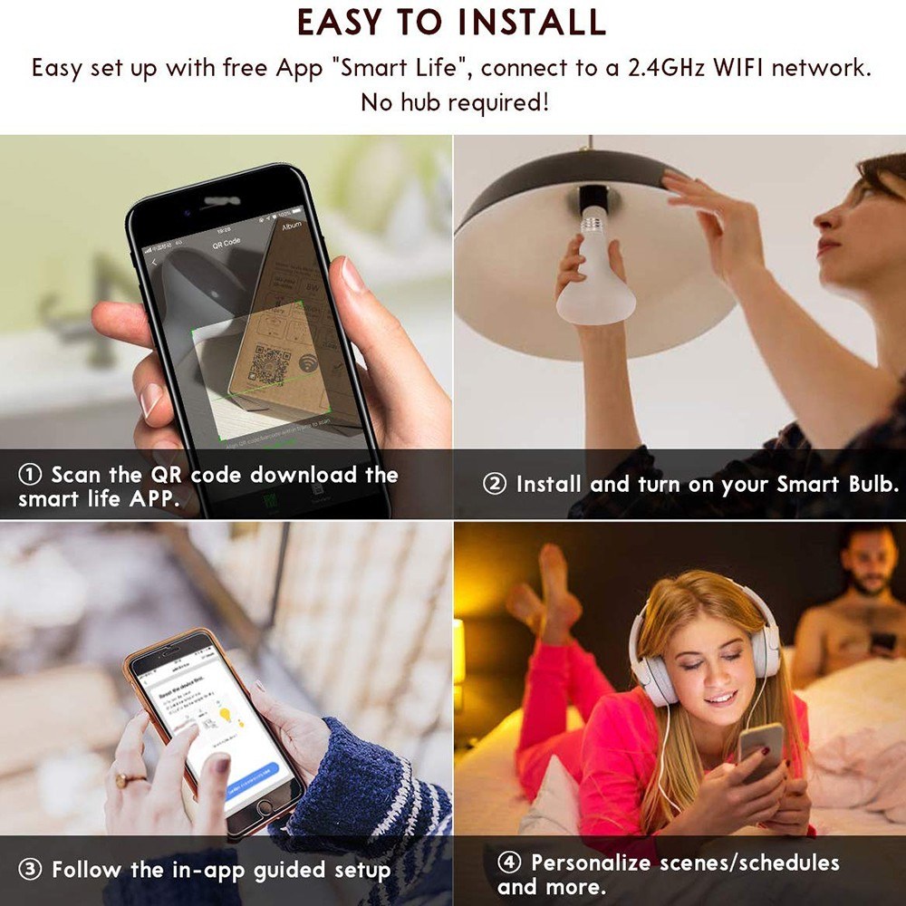 V21-S Tuya Smart WIFI LED Bulb RGB+W LED Bulb Support APP Control Compatible with Google Home & Alexa Voice Control 11W B22