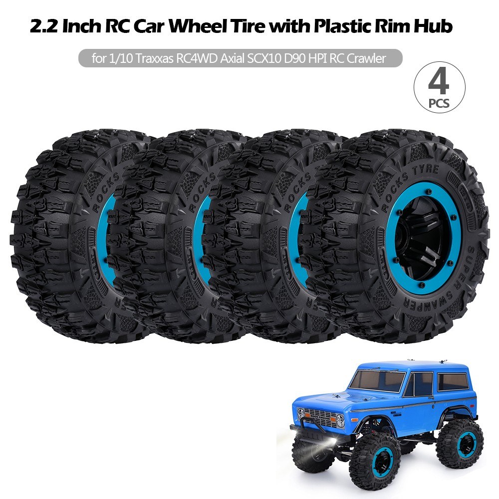 4PCS 2.2 Inch RC Car Wheel Tire with Plastic Rim Hub for 1/10 Traxxas HSP Redcat RC4WD Tamiya Axial SCX10 D90 HPI RC Crawler