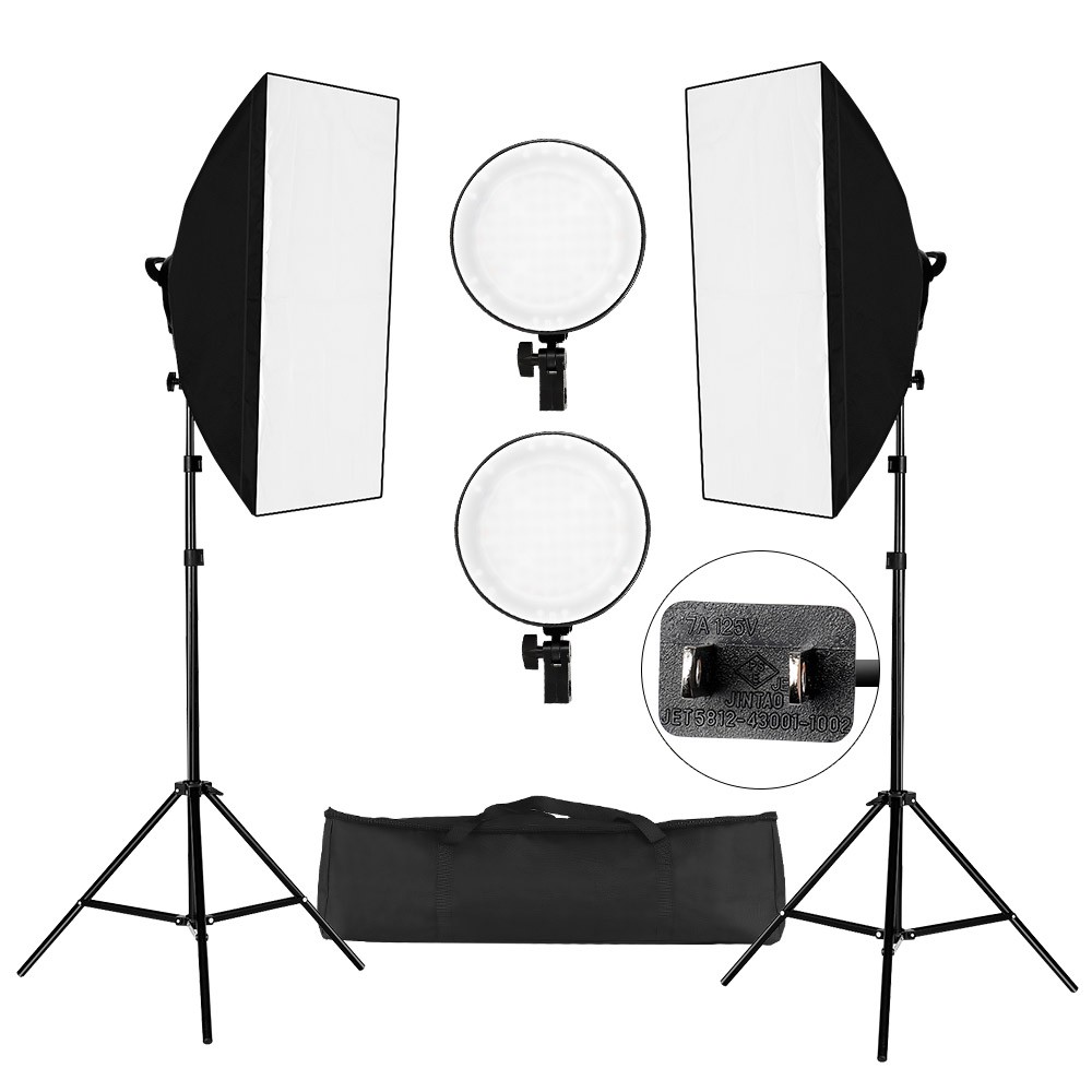 Studio Photography Softbox LED Light Kit Including 20*28 Inches Softboxes 45W Bi-color Temperature 2700K/5500K Dimmable LED Lights 2 Meters Light Stands Carry Bag