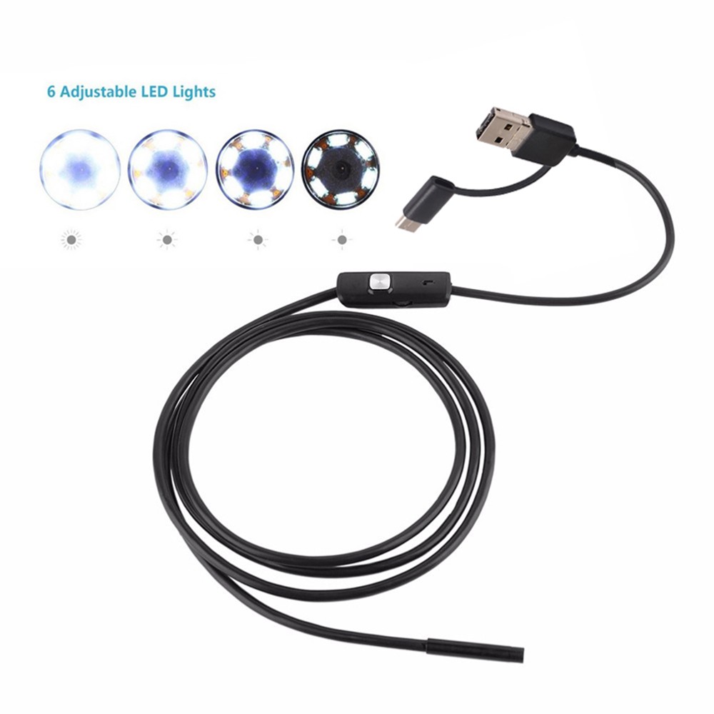 3-in-1 Industrial Endoscope Borescope Inspection Camera Built-in 6 LEDs IP67 Waterproof USB Type-C Endoscope for Android Smartphones/PC 7.0mm