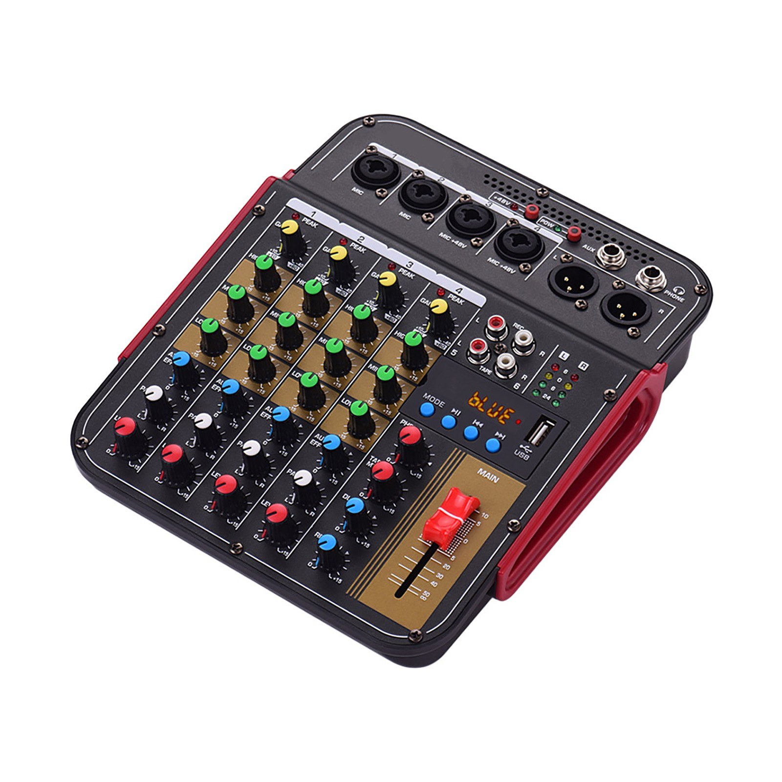 TM4 Digital 4-Channel Audio Mixer Mixing Console Built-in 48V Phantom Power with BT Function Professional Audio System for Studio Recording Broadcasting DJ Network Live