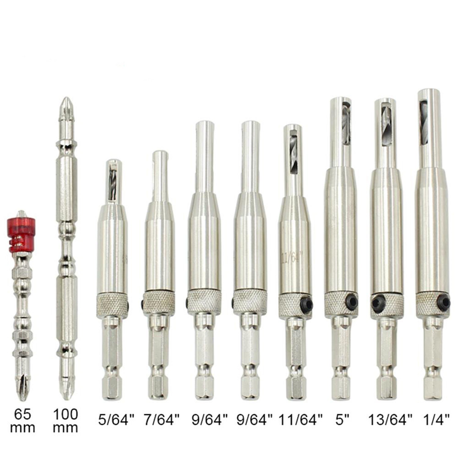 10pcs Hinge Center Positioning Bit Hinge Central Positioning Drill Combination Center Drill Bits Set with Hex Wrench