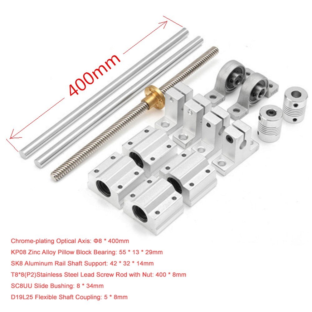 15pcs/set 400mm Optical Axis Guide Bearing Housings Linear Rail Shaft Support Screws Set