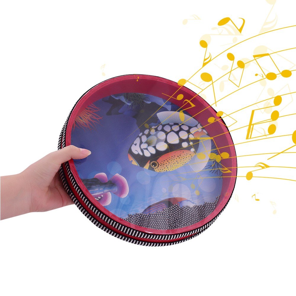 10-inch Solid Wooden Ocean Drum Sea Wave Drum Frame Drum Gentle Sea Wave Sound Musical Toy Red