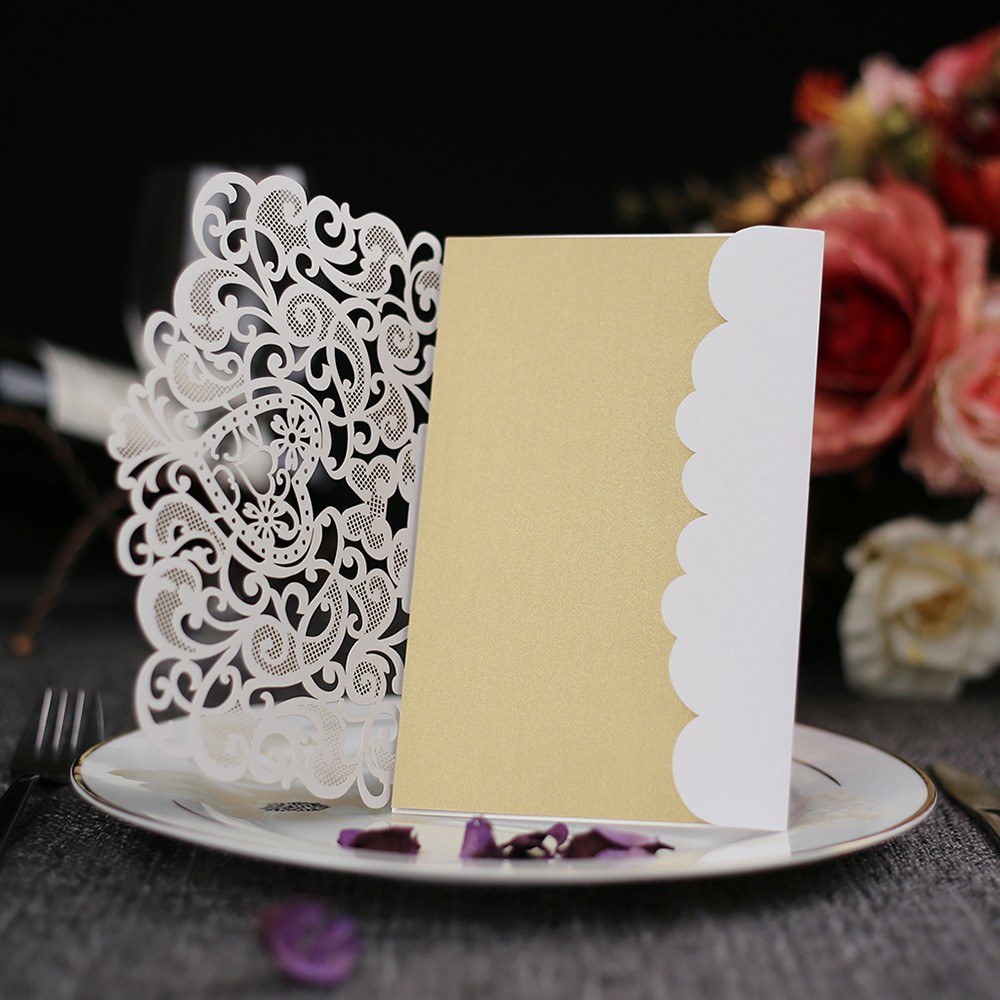 10pcs Love Pattern Pearl Paper Floral Invitation Cards Invitation Holders for Wedding Birthday Party Anniversary