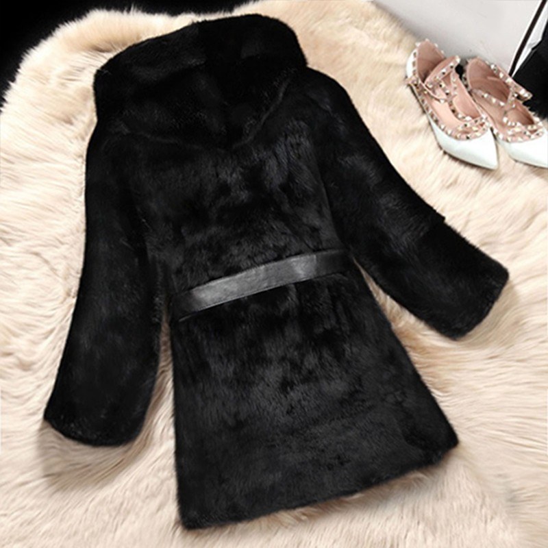 Fashion Women Autumn Winter Faux Fur Coat Solid Color Hooded Long Sleeve Pockets Fluffy Long Outerwear Jacket Black