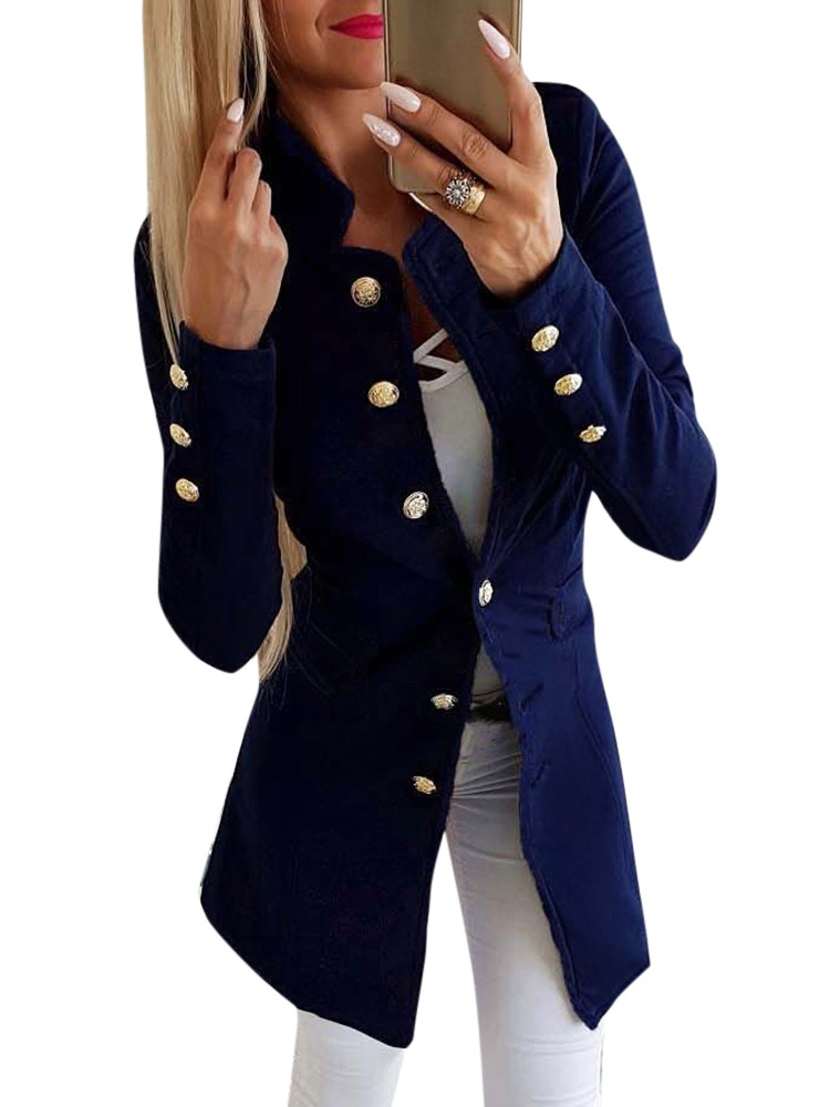 Fashion Women Suit Jacket Solid Button Front Long Sleeve OL Work Ladies Casual Slim Coat Outerwear