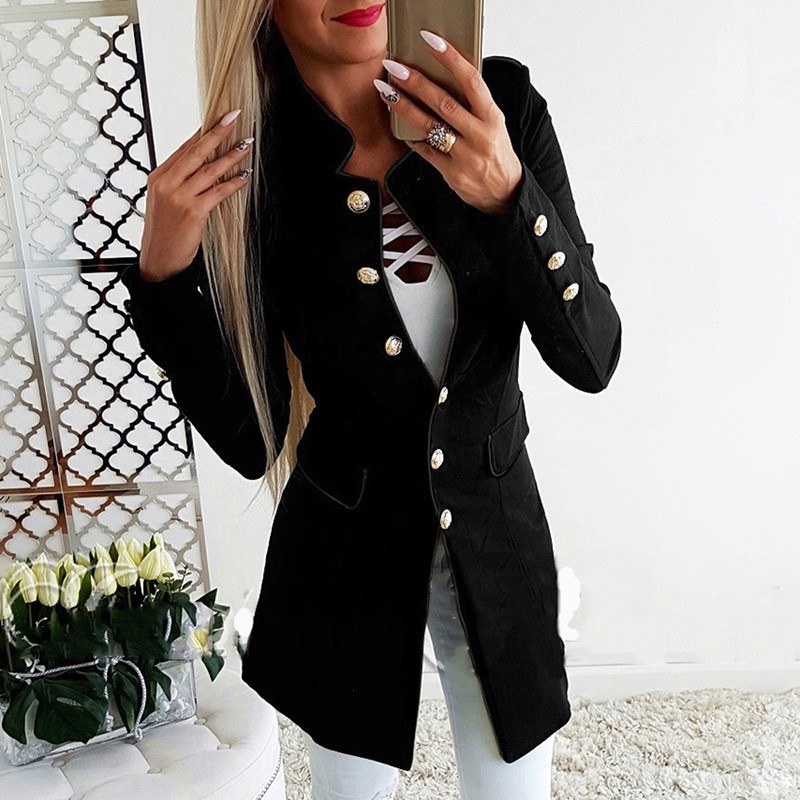 Fashion Women Suit Jacket Solid Button Front Long Sleeve OL Work Ladies Casual Slim Coat Outerwear