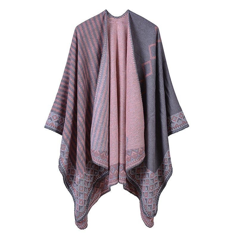 Women Poncho Scarf Cardigan Striped Vintage Warm Cape Shawl Long Scarves Pashmina Outwear