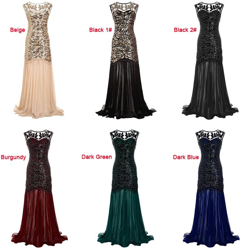 Women Sequined Gown Dress Sleeveless Pearls Mesh Ruffles Hem Cocktail Party Ball Dress