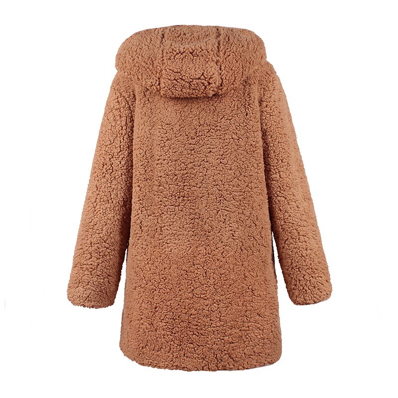 Fashion Women Hooded Coat Cashmere Fleece Open Front Thick Warm Cardigan Jacket Outerwear Overcoat