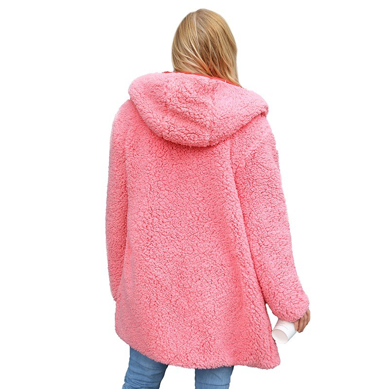 Fashion Women Hooded Coat Cashmere Fleece Open Front Thick Warm Cardigan Jacket Outerwear Overcoat