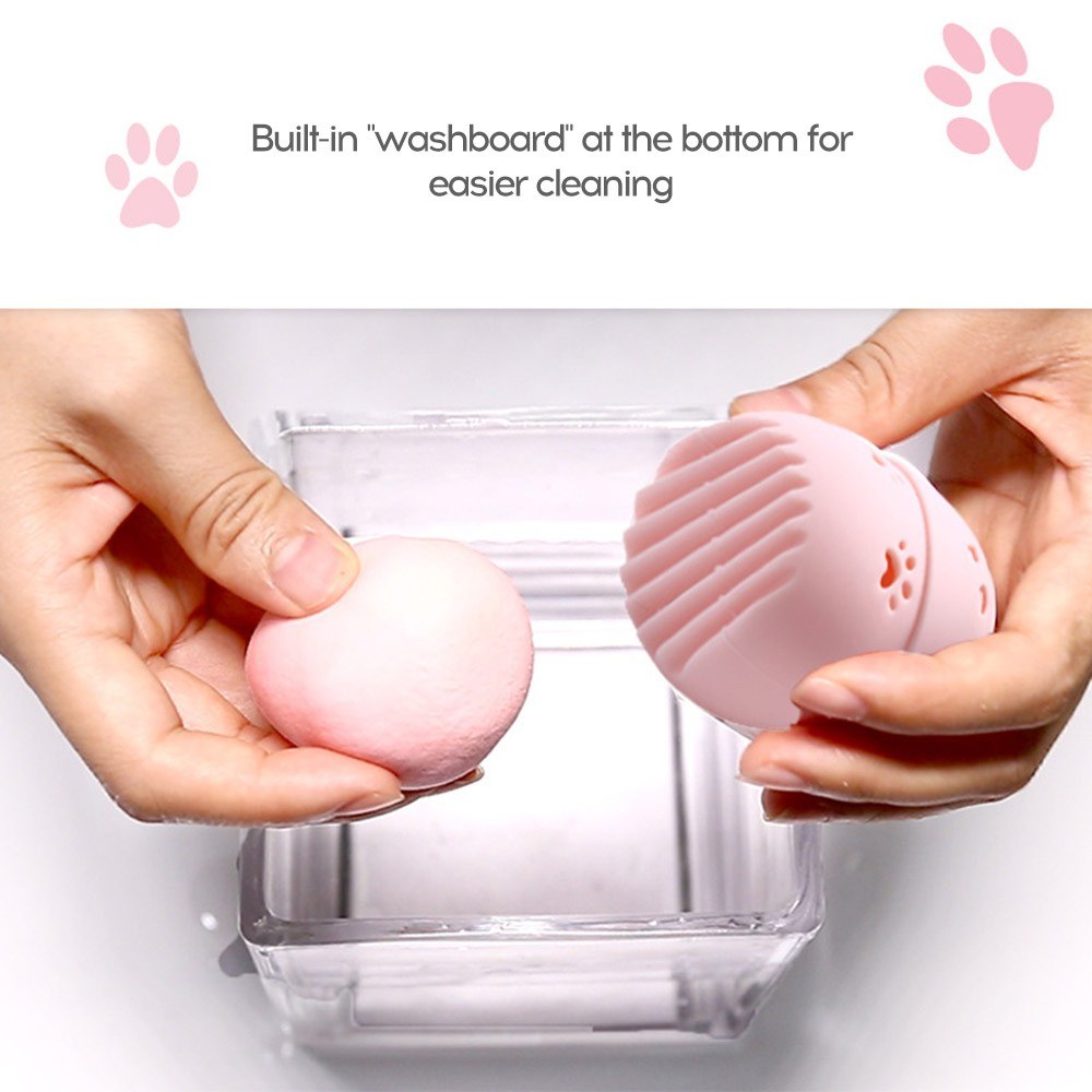 Travel portable silicone kitten shape quick-drying puff protective cover makeup egg beauty tools capsule storage box blue