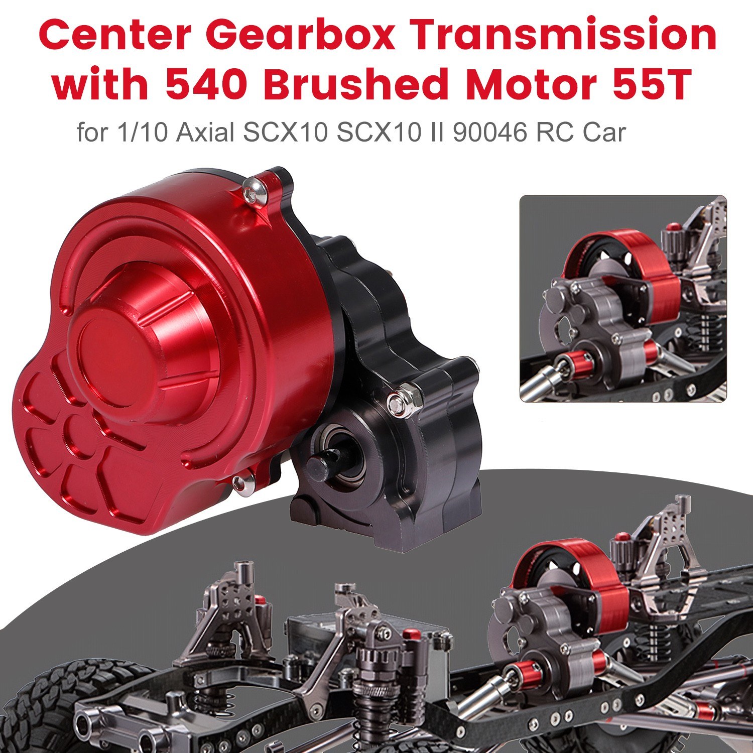 Center Gearbox Transmission with 540 Brushed Motor 55T for 1/10 RC Rock Crawler Axial SCX10 SCX10 II 90046