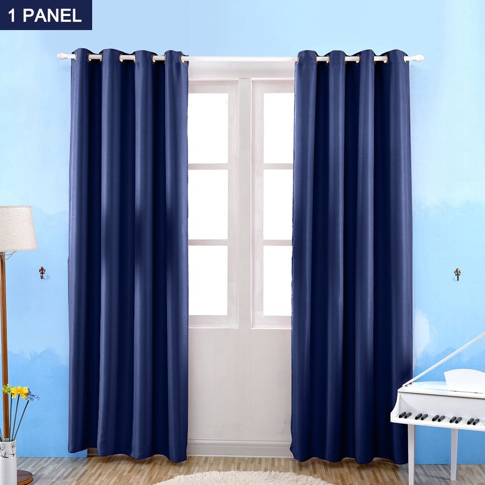 Thermal Insulated Solid Grommet Blackout Curtains Drape for Living Room (Deep Blue,1Panel,39x98in)