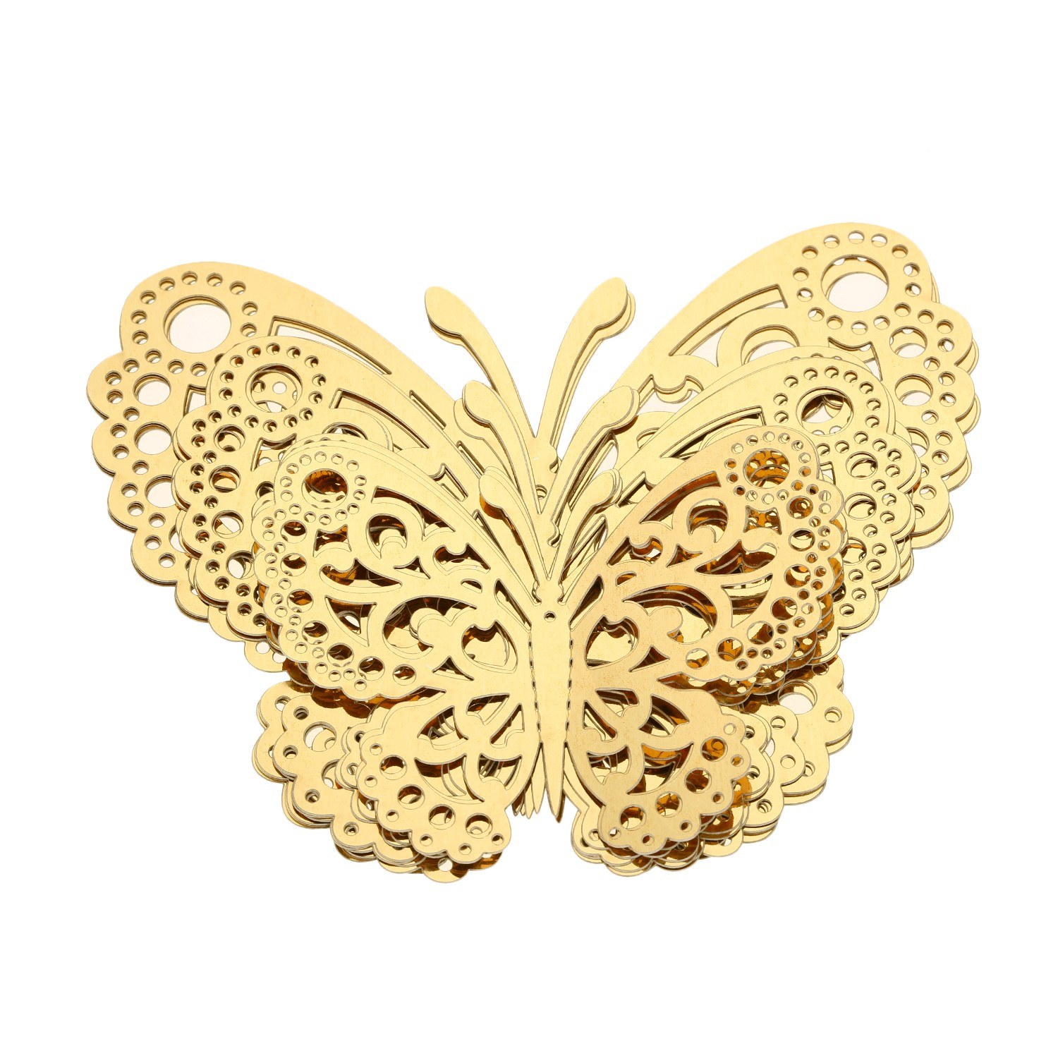 12pcs/set Vivid 3D Butterfly Wall Stickers Removable Mural Stickers DIY Art Wall Decals Decor with Glue for Bedroom Wedding Party--Gold