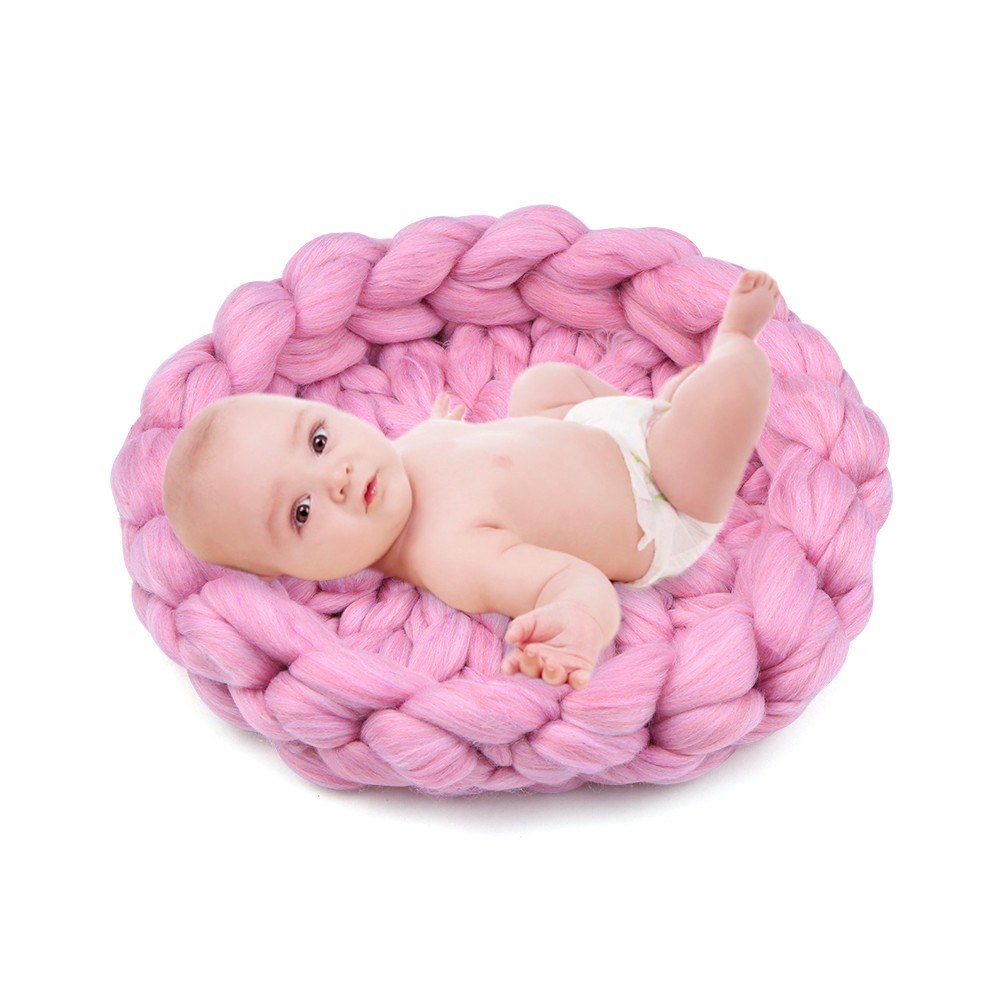 Newborn Photogragh Props Baby Photogragh Mat Hand Woven Blanket 15.7 Inches Diameter Soft and Comfortable DIY Knit Rugs for Infants