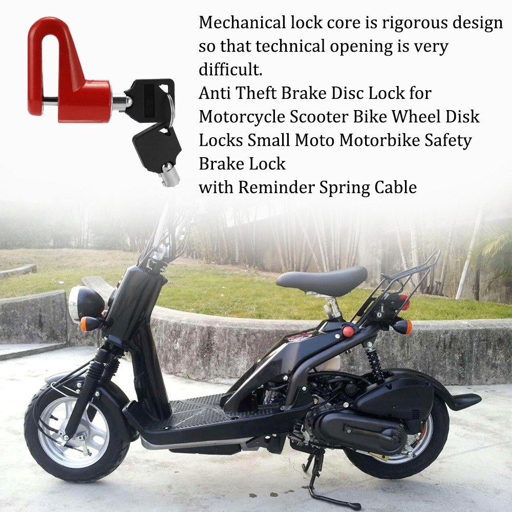 Anti Theft Brake Disc Lock for Motorcycle Scooter Bike Wheel Disk Locks Small Moto Motorbike Safety Brake Lock with Reminder Spring Cable