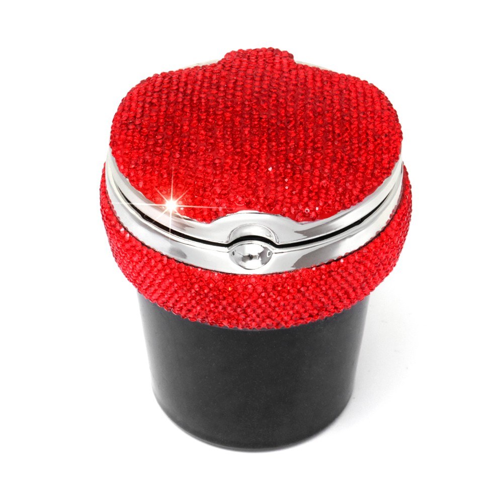 Bling Car Ashtray Crystal Diamond Portable Smokeless Stand Cylinder Cup Holder with Cool Blue Led Light Indicator