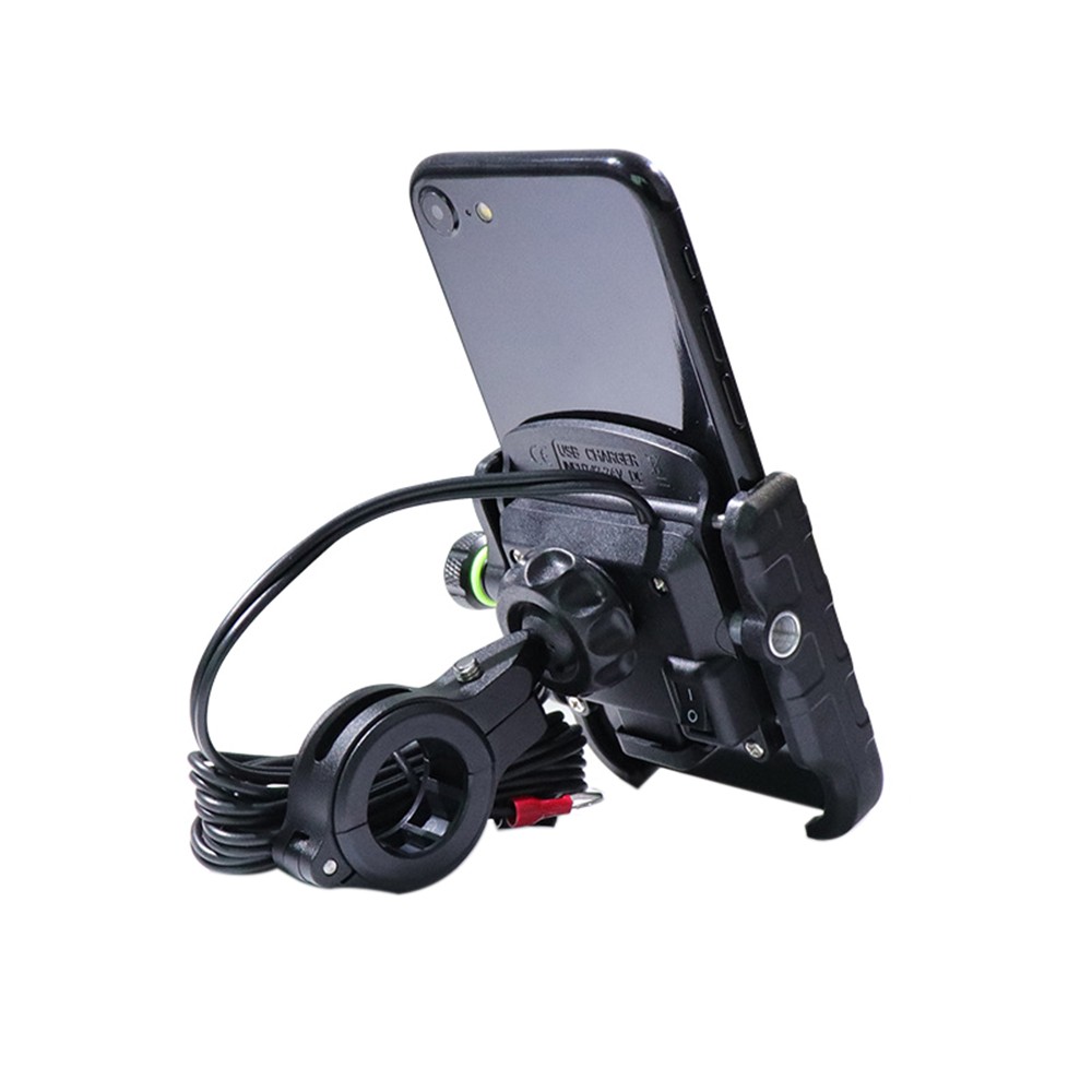 Motorcycle Bicycle Phone Holder Handlebar Clip Stand Bike Stand Aluminum Mount Motobike QC3.0 Fast Charging Bracket 360 Rotating Black