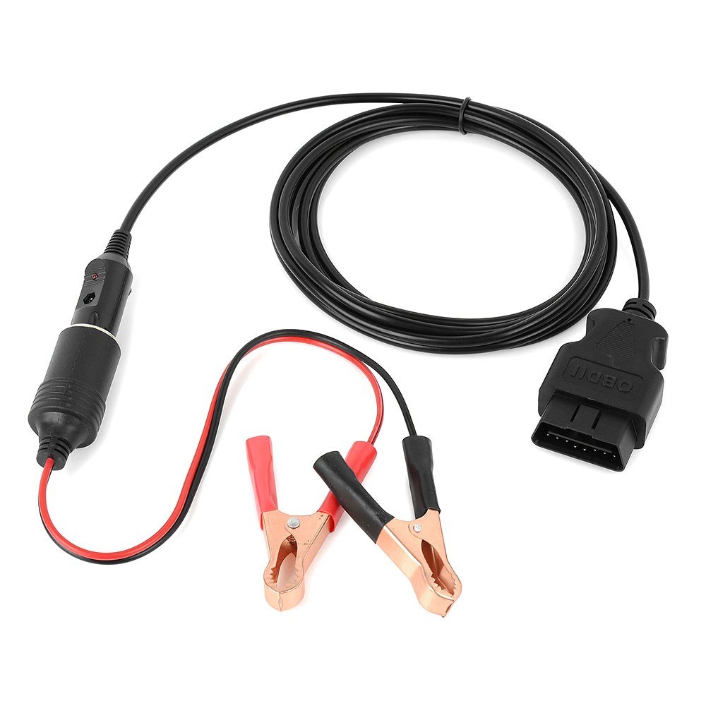 OBDⅡ Vehicle ECU Emergency Power Supply Cable Car Memory Saver (3Meter) Cable Adapter with Alligator Clip-On Cigarette Lighter Power Socket